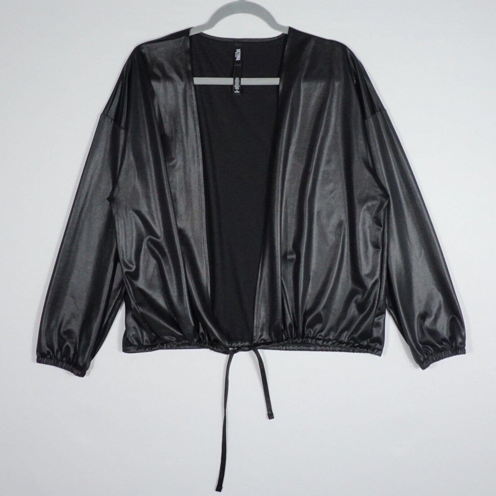 Victoria's Secret Sport Medium Black Wrap Cardigan Cover Up Tie Front Athleisure
